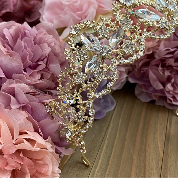 Ice Princess Crystal Bridal Gold Tiara Crown - Picture 12 of 16